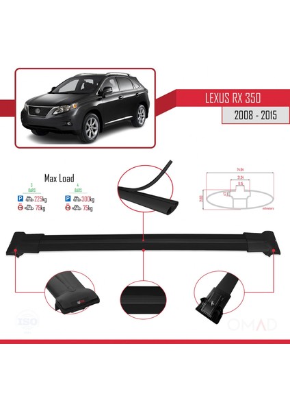 Lexus RX350 - RX350-2 2008-2015 Arası ile Uyumlu Fly Model Ara Atkı Tavan Barı Siyah 3 Adet Bar