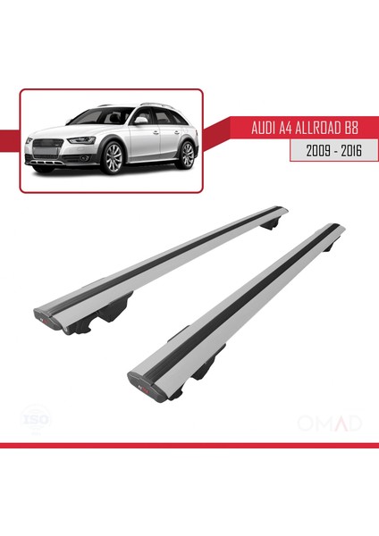 Audi A4 (B8) Allroad 2009-2016 Arası ile Uyumlu Hook Model Anahtar Kilitli Ara Atkı Tavan Barı Gri
