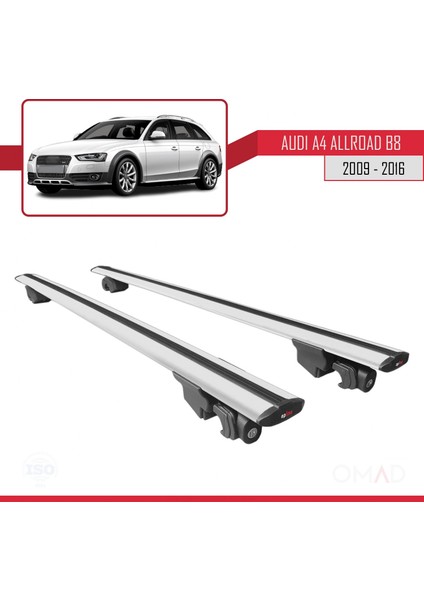 Audi A4 (B8) Allroad 2009-2016 Arası ile Uyumlu Hook Model Anahtar Kilitli Ara Atkı Tavan Barı Gri