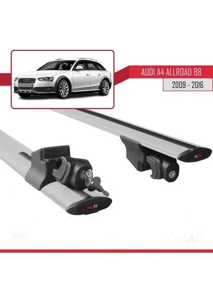Audi A4 (B8) Allroad 2009-2016 Arası ile Uyumlu Hook Model Anahtar Kilitli Ara Atkı Tavan Barı Gri
