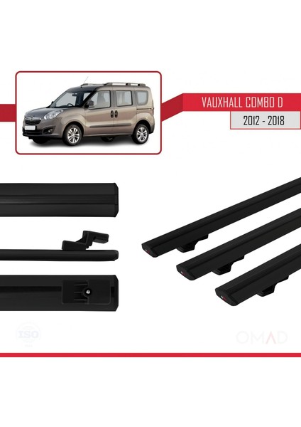 Vauxhall Combo D 2012-2018 Arası ile Uyumlu Basıc Model Ara Atkı Tavan Barı Siyah 3 Adet