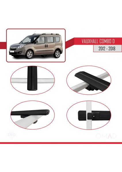 Vauxhall Combo D 2012-2018 Arası ile Uyumlu Basıc Model Ara Atkı Tavan Barı Siyah 3 Adet