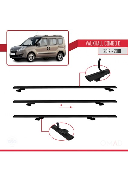 Vauxhall Combo D 2012-2018 Arası ile Uyumlu Basıc Model Ara Atkı Tavan Barı Siyah 3 Adet