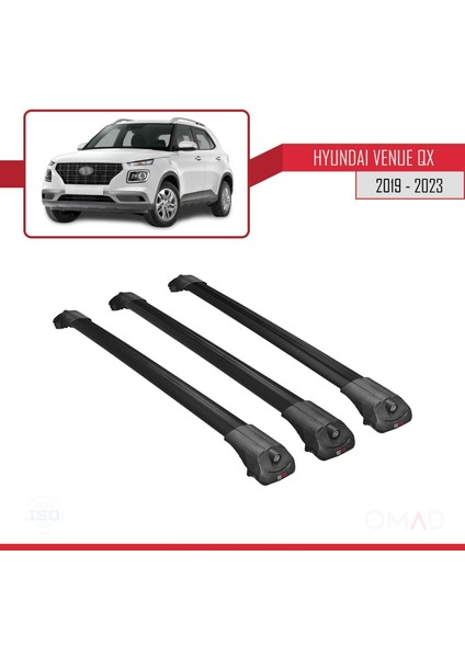 Hyundai Venue (Qx) 2019 ve Sonrası ile Uyumlu Ace-1 Ara Atkı Tavan Barı Siyah 3 Adet Bar modelleri