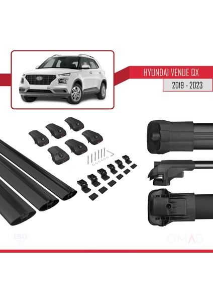 Hyundai Venue (Qx) 2019 ve Sonrası ile Uyumlu Ace-1 Ara Atkı Tavan Barı Siyah 3 Adet Bar indirimleri