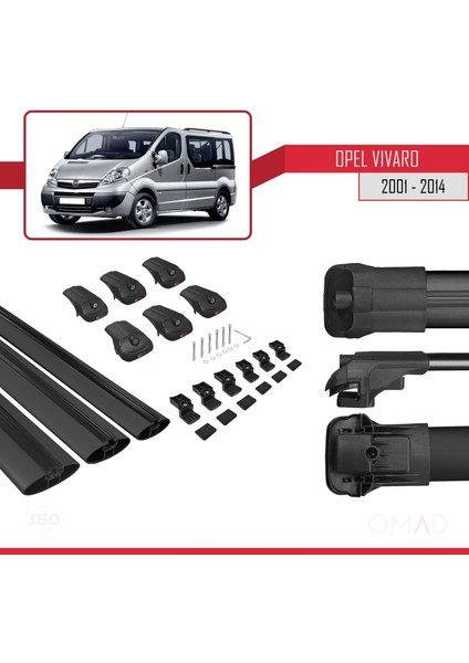 Opel Vivaro 2001-2014 Arası ile Uyumlu Ace-1 Ara Atkı Tavan Barı Siyah 3 Adet Bar