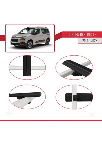 Citroen Berlingo 2019 ve Sonrası ile Uyumlu Basıc Model Ara Atkı Tavan Barı Siyah 4 Adet