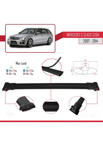 Mercedes C Class (S204) 2007-2014 Arası ile Uyumlu Fly Model Ara Atkı Tavan Barı Siyah 3 Adet Bar