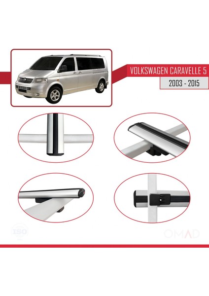 Volkswagen Caravelle (T5) 2003-2015 Arası ile Uyumlu Basıc Model Ara Atkı Tavan Barı Gri 3 Adet