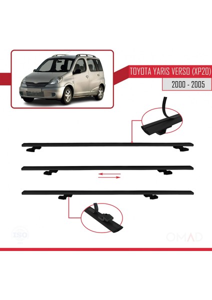 Toyota Yaris Verso (XP20) 2000-2005 Arası ile Uyumlu Basıc Model Ara Atkı Tavan Barı Siyah 3 Adet indirimleri
