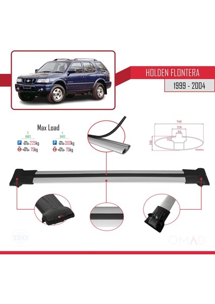 Holden Frontera 1999-2004 Arası ile Uyumlu Fly Model Ara Atkı Tavan Barı Gri 3 Adet Bar