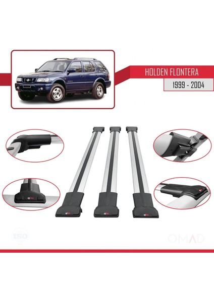 Holden Frontera 1999-2004 Arası ile Uyumlu Fly Model Ara Atkı Tavan Barı Gri 3 Adet Bar