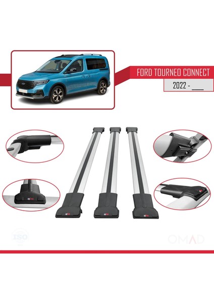 Ford Turneo Connect 2022 ve Sonrası ile Uyumlu Fly Model Ara Atkı Tavan Barı Gri 3 Adet Bar fırsatları