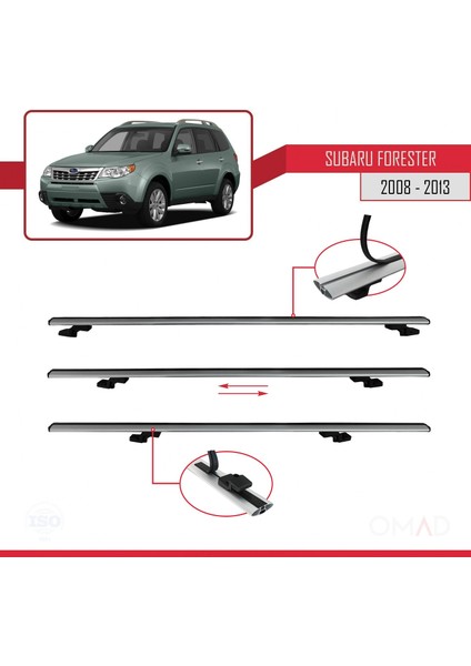 Subaru Forester 2008-2013 Arası ile Uyumlu Basıc Model Ara Atkı Tavan Barı Gri 3 Adet