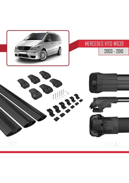 Mercedes Vito (W639) 2003-2010 Arası ile Uyumlu Ace-1 Ara Atkı Tavan Barı Siyah 3 Adet Bar indirimleri