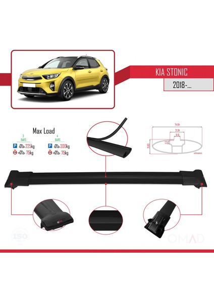Kia Stonic 2018 ve Sonrası ile Uyumlu Fly Model Ara Atkı Tavan Barı Siyah 3 Adet Bar modelleri