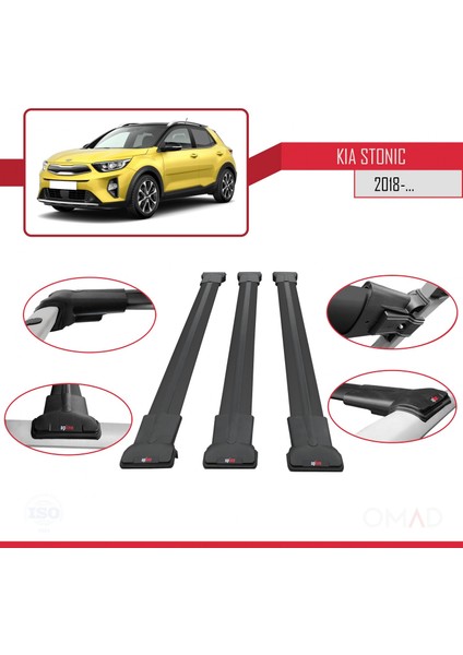 Kia Stonic 2018 ve Sonrası ile Uyumlu Fly Model Ara Atkı Tavan Barı Siyah 3 Adet Bar fırsatları