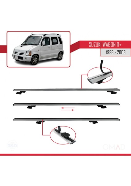 Suzuki Wagon R+ 1998-2003 Arası ile Uyumlu Basıc Model Ara Atkı Tavan Barı Gri 3 Adet indirimleri
