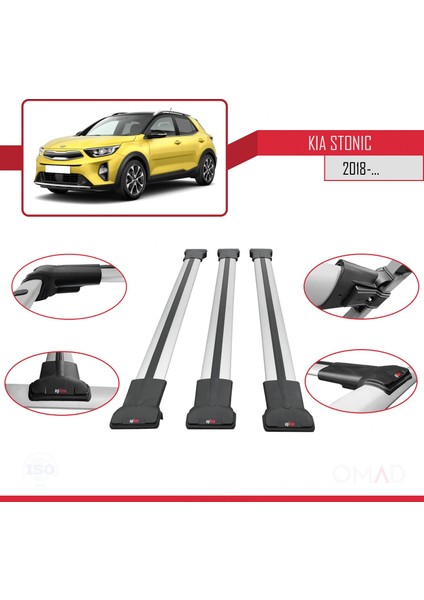 Kia Stonic 2018 ve Sonrası ile Uyumlu Fly Model Ara Atkı Tavan Barı Gri 3 Adet Bar fırsatları