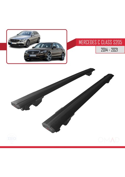 Mercedes C-Class S205 2014-2021 ile Uyumlu Hook Model Anahtar Kilitli Ara Atkı Tavan Barı Siyah