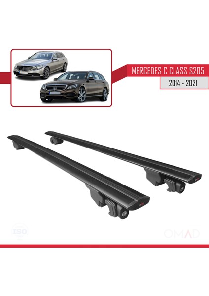 Mercedes C-Class S205 2014-2021 ile Uyumlu Hook Model Anahtar Kilitli Ara Atkı Tavan Barı Siyah