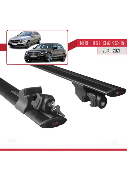 Mercedes C-Class S205 2014-2021 ile Uyumlu Hook Model Anahtar Kilitli Ara Atkı Tavan Barı Siyah