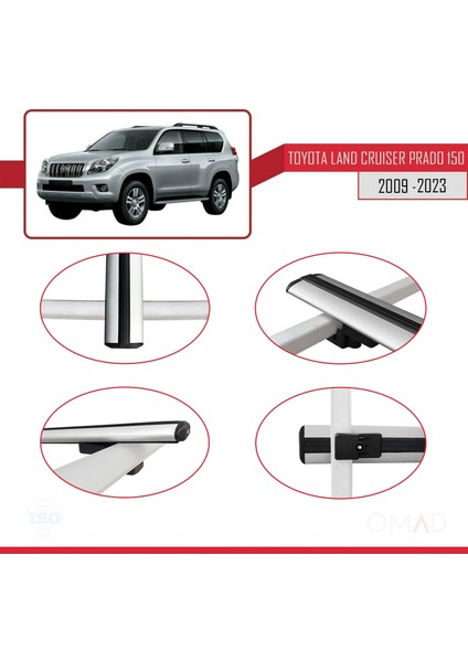 Toyota Land Cruiser Prado (J150) 2009 ve Sonrası ile Uyumlu Basıc Model Ara Atkı Tavan Barı Gri 3 Adet fırsatları