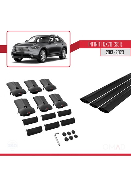 Infiniti QX70 S51 2013 ve Sonrası ile Uyumlu Fly Model Ara Atkı Tavan Barı Siyah 3 Adet Bar
