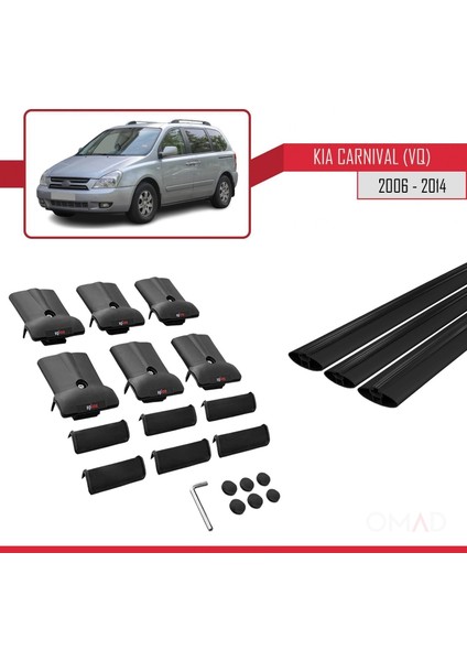 Kia Carnival (Vq) 2006-2014 Arası ile Uyumlu Fly Model Ara Atkı Tavan Barı Siyah 3 Adet Bar