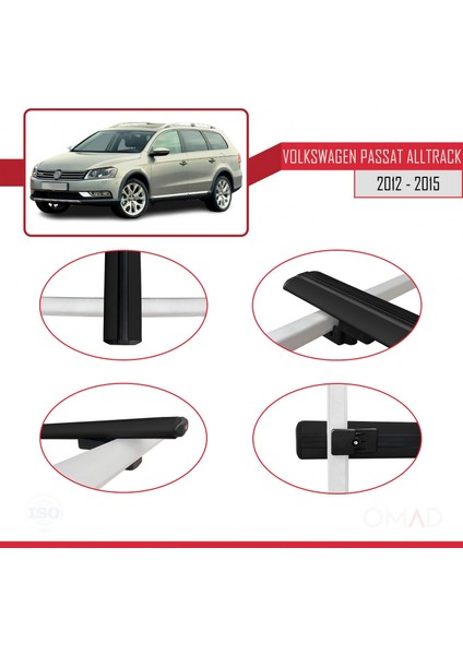 Volkswagen Passat Alltrack (B7) 2012-2015 Arası ile Uyumlu Basıc Model Ara Atkı Tavan Barı Siyah 3 Adet