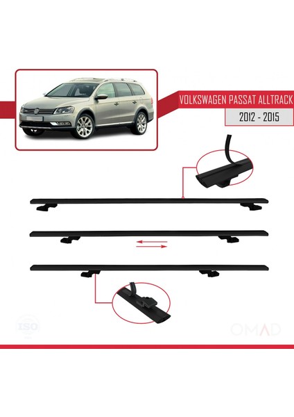 Volkswagen Passat Alltrack (B7) 2012-2015 Arası ile Uyumlu Basıc Model Ara Atkı Tavan Barı Siyah 3 Adet