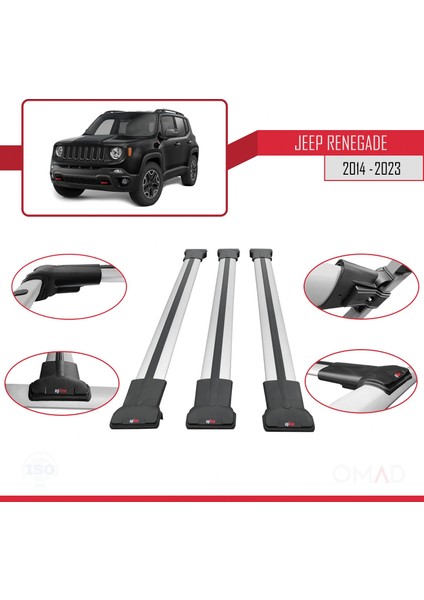 Jeep Renegade 2014 ve Sonrası ile Uyumlu Fly Model Ara Atkı Tavan Barı Gri 3 Adet Bar