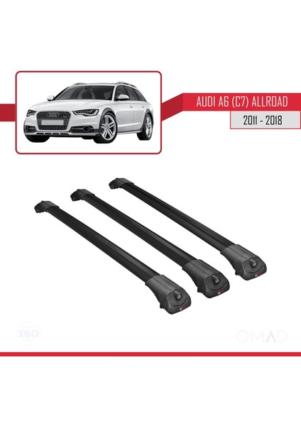 Audi A6 Allroad (C7) 2011-2018 Arası ile Uyumlu Ace-1 Ara Atkı Tavan Barı Siyah 3 Adet Bar