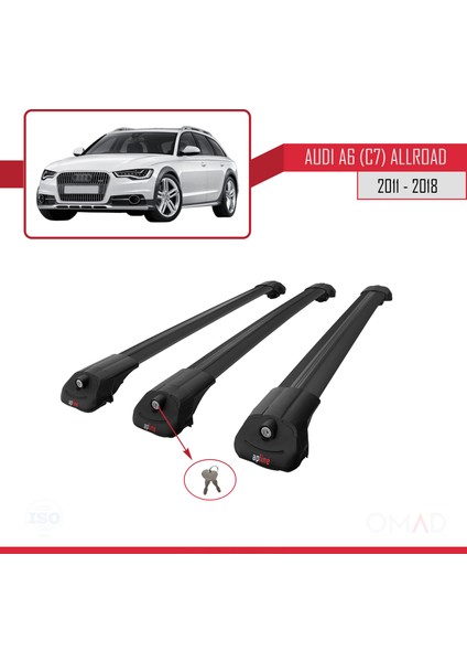 Audi A6 Allroad (C7) 2011-2018 Arası ile Uyumlu Ace-1 Ara Atkı Tavan Barı Siyah 3 Adet Bar