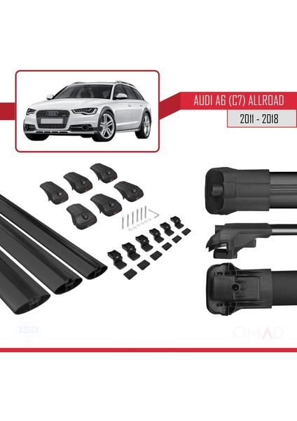 Audi A6 Allroad (C7) 2011-2018 Arası ile Uyumlu Ace-1 Ara Atkı Tavan Barı Siyah 3 Adet Bar