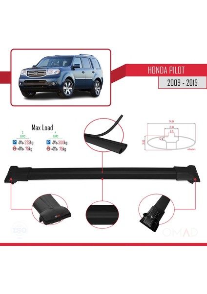 Honda Pilot 2009-2015 Arası ile Uyumlu Fly Model Ara Atkı Tavan Barı Siyah 3 Adet Bar modelleri
