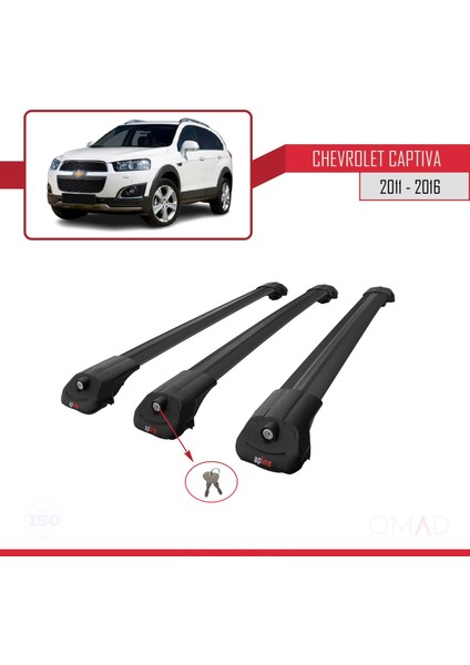 Chevrolet Captiva 2011-2016 Arası ile Uyumlu Ace-1 Ara Atkı Tavan Barı Siyah 3 Adet Bar
