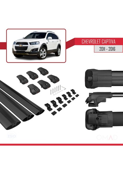 Chevrolet Captiva 2011-2016 Arası ile Uyumlu Ace-1 Ara Atkı Tavan Barı Siyah 3 Adet Bar