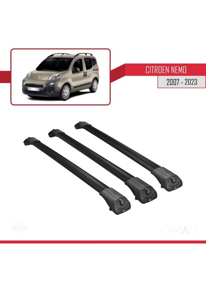 Citroen Nemo 2007 ve Sonrası ile Uyumlu Ace-1 Ara Atkı Tavan Barı Siyah 3 Adet Bar