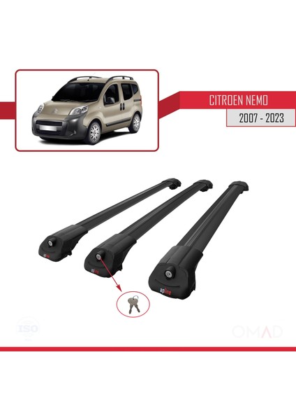Citroen Nemo 2007 ve Sonrası ile Uyumlu Ace-1 Ara Atkı Tavan Barı Siyah 3 Adet Bar
