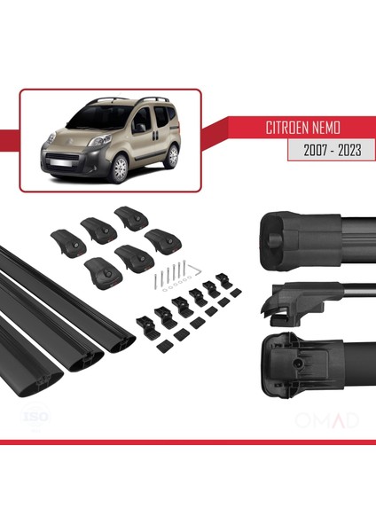 Citroen Nemo 2007 ve Sonrası ile Uyumlu Ace-1 Ara Atkı Tavan Barı Siyah 3 Adet Bar