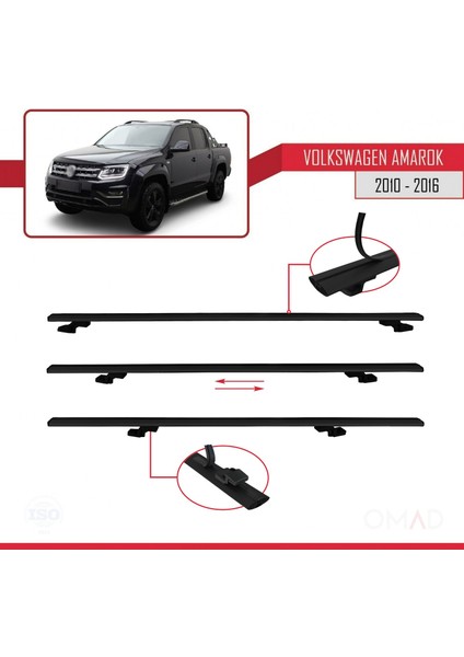 Volkswagen Amarok 2010-2016 Arası ile Uyumlu Basıc Model Ara Atkı Tavan Barı Siyah 3 Adet