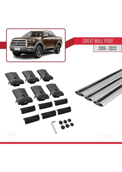 Great Wall Poer 2019 ve Sonrası ile Uyumlu Fly Model Ara Atkı Tavan Barı Gri 3 Adet Bar indirimleri
