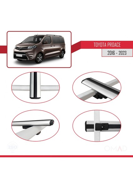Toyota Proace 2016 ve Sonrası ile Uyumlu Basıc Model Ara Atkı Tavan Barı Gri 3 Adet