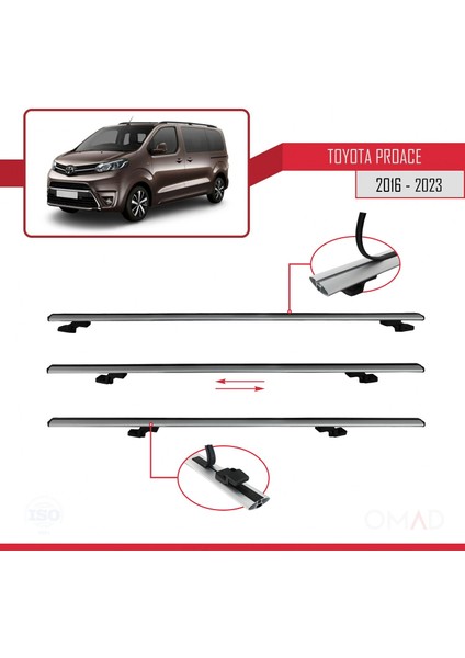 Toyota Proace 2016 ve Sonrası ile Uyumlu Basıc Model Ara Atkı Tavan Barı Gri 3 Adet