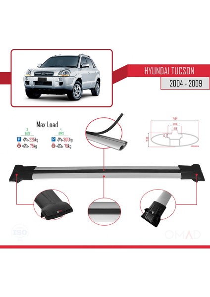 Hyundai Tucson 2004-2009 Arası ile Uyumlu Fly Model Ara Atkı Tavan Barı Gri 3 Adet Bar modelleri