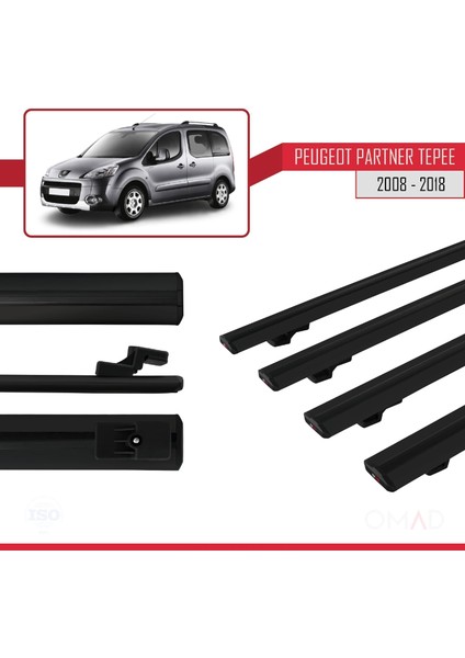 Peugeot Partner Tepee 2008-2018 Arası ile Uyumlu Basıc Model Ara Atkı Tavan Barı Siyah 4 Adet
