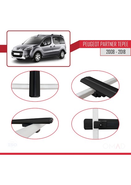 Peugeot Partner Tepee 2008-2018 Arası ile Uyumlu Basıc Model Ara Atkı Tavan Barı Siyah 4 Adet