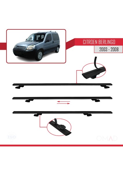 Citroen Berlingo 2003-2008 Arası ile Uyumlu Basıc Model Ara Atkı Tavan Barı Siyah 4 Adet indirimleri