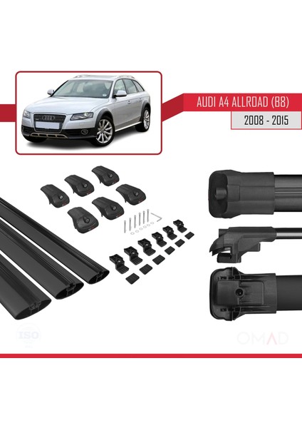 Audi A4 Allroad (B8) 2008-2015 Arası ile Uyumlu Ace-1 Ara Atkı Tavan Barı Siyah 3 Adet Bar indirimleri